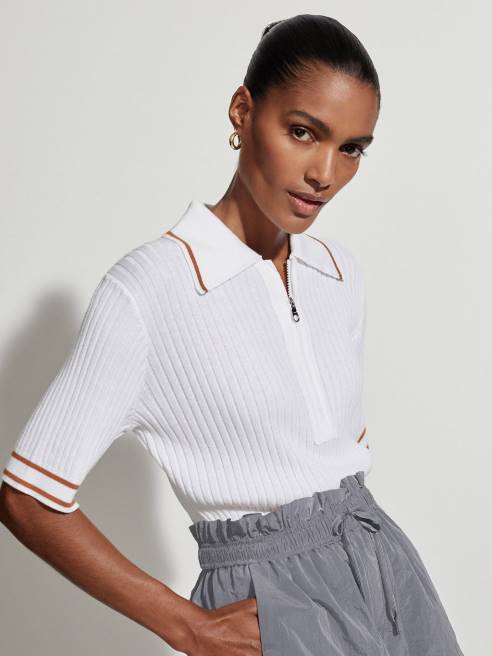 femmes polo ajusté en maille napier Varley 8R2T137 blanc vêtements
