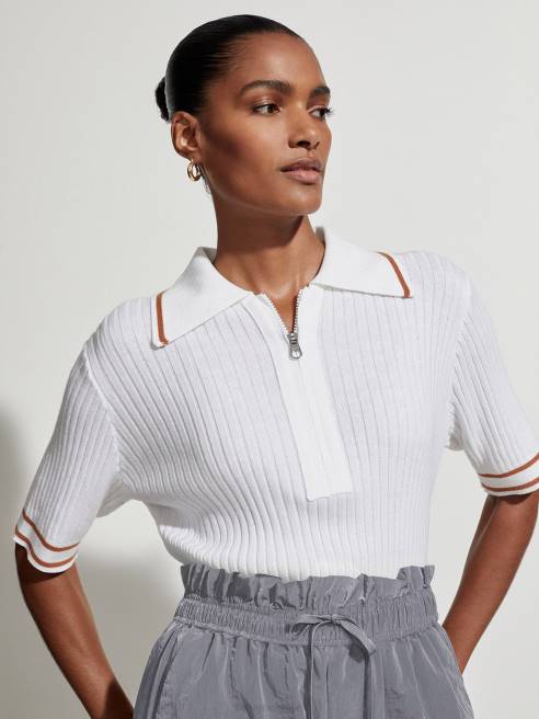 femmes polo ajusté en maille napier Varley 8R2T137 blanc vêtements