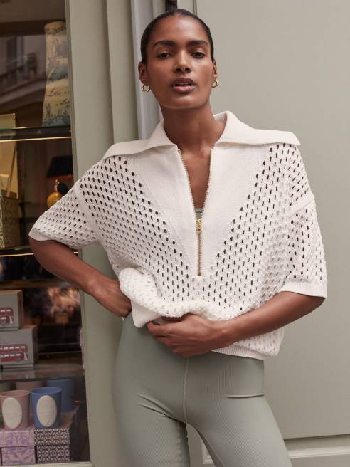 femmes polo en maille carrée teagan Varley 8R2T69 Blanc comme neige vêtements