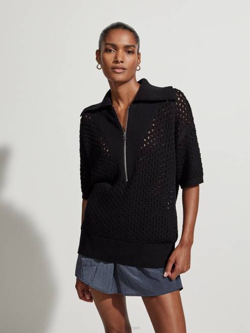femmes polo en maille carrée teagan Varley 8R2T70 noir vêtements