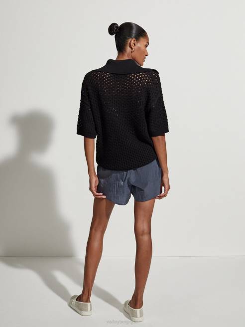 femmes polo en maille carrée teagan Varley 8R2T70 noir vêtements