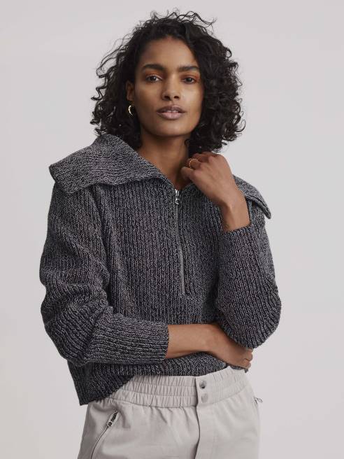 femmes pull demi-zip elise Varley 8R2T198 noir vêtements