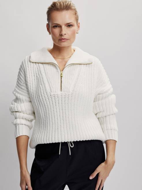 femmes pull à demi-zip natalia Varley 8R2T184 Blanc comme neige vêtements