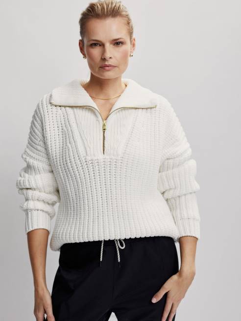 femmes pull à demi-zip natalia Varley 8R2T184 Blanc comme neige vêtements