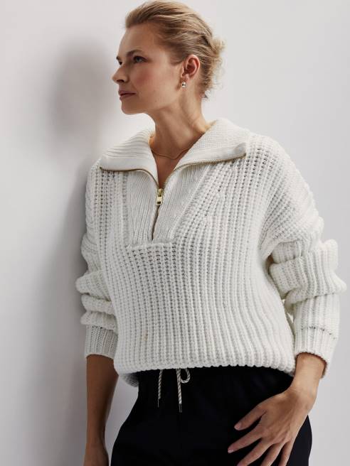 femmes pull à demi-zip natalia Varley 8R2T184 Blanc comme neige vêtements