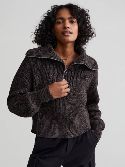 femmes pull en maille demi-zip mentone Varley 8R2T216 tache noire vêtements