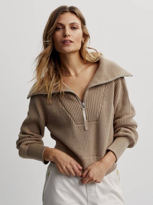femmes pull en maille demi-zip mentone Varley 8R2T220 taupe clair vêtements