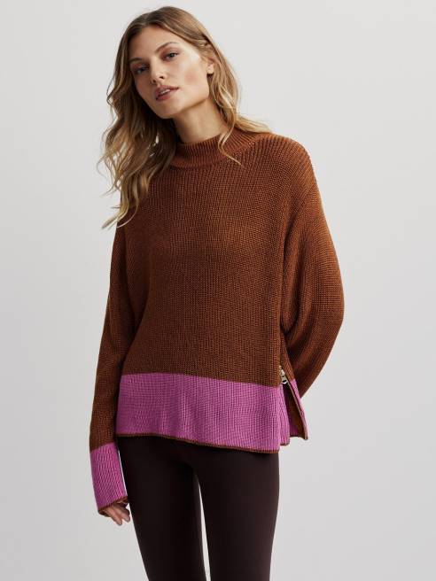 femmes tricot panama Varley 8R2T182 café caramel métallique vêtements