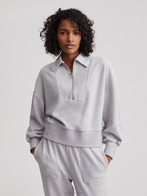 femmes pull demi-zip blair Varley 8R2T196 gris chiné vêtements