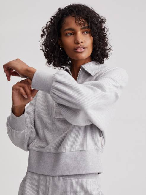 femmes pull demi-zip blair Varley 8R2T196 gris chiné vêtements