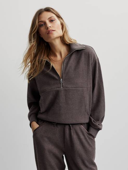 femmes pull demi-zip cyrus Varley 8R2T226 chocolat marne vêtements