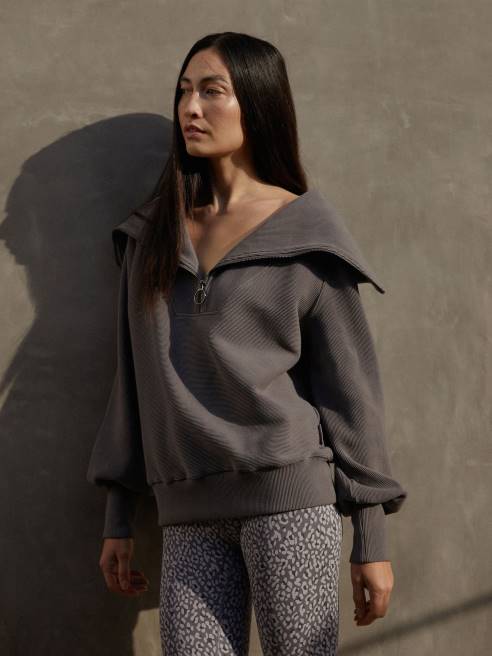 femmes pull à demi-zip vigne Varley 8R2T96 gris mouette foncé vêtements